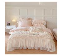 NGDFGR High End Chiffon Lace Flowers Sequin Bedding Set Princess Wedding Solid Duvet Cover Bed Sheet Pillowcases,Pink-King size 2.0M Bed 4pcs