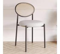 NGDFGR Rattan Dining Chair Modern Pu Leather Armless Round Seat Cushion Backrest Leisure Kitchen Accent Metal Frame Scandinavian Vintage Chair White,White-One Size