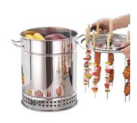 NGDFGR Stainless Steel Smokeless Barbecue Surround Charcoal Grill,Portable Vertical Charcoal Smoker Grill Barrel With 28 Skewers And Grilling Set,360°All Round Roasting,Diamete,