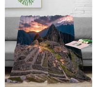 NGGADIWEG 3D Printed Ancient ruins Cosy Throw Microfiber Soft Warm Bedding Breathable Mountain landscape Nap Blanket Lightweight All Season for Office Workers Teens Adults 80×90inch(200x230cm)