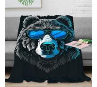 NGGADIWEG 3D Printed bear with shades Bedding Blanket Soft Warm Bedding Breathable stylized graphic design Bed Throw Compact Portable for Campers Travellers Students Young Adults 70×80inch(180x200cm)