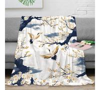 NGGADIWEG 3D Printed blossoms birds Bedding Blanket Microfiber Ultra Soft Warm Bedding oriental ink Couch Blanket Wrinkle Resistant Machine Washable for Adults Couples Households 60x80inch(150x200cm)