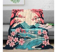 NGGADIWEG 3D Printed cherry blossoms Lounge Throw Microfiber Warm Soft Bedding Breathable Japanese art Throw Blanket Lightweight for Students Gamers Movie Nights Young Adults 80×90inch(200x230cm)