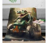 NGGADIWEG 3D Printed Crocodile racer Bedding Blanket Microfiber Soft Warm Bedding Breathable Fantasy cartoon Bed Throw Luxurious Gift for Wedding Anniversary Newlyweds Couples 80×90inch(200x230cm)