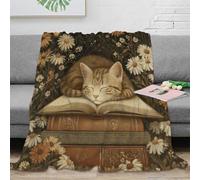 NGGADIWEG 3D Printed Cute cat sleeping Couch Blanket Microfiber Soft Cosy Warm Bedding Vintage book art Nap Blanket Compact Portable for Office Workers Young Adults Teens 50x60inch(127x152cm)