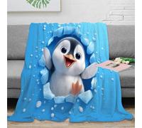 NGGADIWEG 3D Printed Cute penguin Thermal Blanket Microfiber Warm Thermal Bedding Soft Cartoon animated Blanket Machine Washable No Shedding for Men Women Kids Households 40x50inch(100x130cm)
