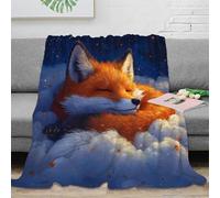 NGGADIWEG 3D Printed Fox sleeping Cozy Throw Blanket Microfiber Warm Soft Bedding Cosy Fantasy night scene 1 Bed Blanket Luxurious Gift for Wedding Anniversary Newlyweds Couples 40x50inch(100x130cm)