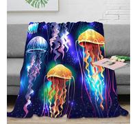 NGGADIWEG 3D Printed Jellyfish glow Throw Blanket Microfiber Warm Thermal Bedding Soft neon ocean art Warm Blanket Compact Portable for Teens Young Adults Apartment Renters 40x50inch(100x130cm)
