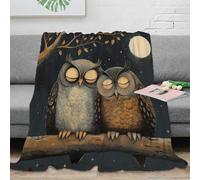 NGGADIWEG 3D Printed Night owls couple Blanket Microfiber Soft Warm Bedding Durable Illustrated night scene Cosy Throw Machine Washable No Shedding for Couples Families Guests 80×90inch(200x230cm)