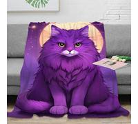 NGGADIWEG 3D Printed Purple cat fantasy Bedding Throw Microfiber Ultra Soft Warm Bedding illustrated whimsical Bedding Blanket Compact Portable for Adults Teens Guests Families 50x60inch(127x152cm)