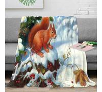 NGGADIWEG 3D Printed Red squirrel winter Blanket Microfiber Soft Warm Bedding Cosy Nature illustration Throw Blanket Lightweight Compact for University Students Dorm Dwellers 60x80inch(150x200cm)