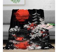 NGGADIWEG 3D Printed RedMoonNight Couch Blanket Microfiber Warm Soft Bedding Lightweight JapaneseTempleStyle Cozy Throw Blanket Luxurious Gift for Wedding Anniversary Newlyweds 60x80inch(150x200cm)