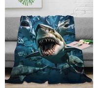 NGGADIWEG 3D Printed Shark attack scene Lounge Throw Microfiber Soft Warm Bedding Breathable Underwater predator Living Room Throw Premium Gift for Christmas Thanksgiving 50x60inch(127x152cm)