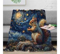 NGGADIWEG 3D Printed Squirrel under stars Travel Blanket Microfiber Ultra Soft Warm Bedding Fantasy night scene Home Blanket Compact Portable for Adults Teens Guests Families 60x80inch(150x200cm)