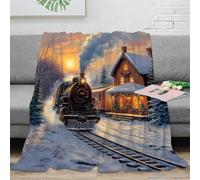 NGGADIWEG 3D Printed train scene Thermal Blanket Microfiber Warm Thermal Bedding Soft festive holiday Blanket Machine Washable No Shedding for Men Women Kids Households 70×80inch(180x200cm)