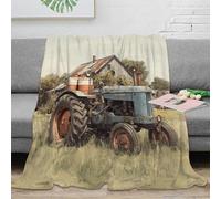 NGGADIWEG 3D Printed Vintage tractor Home Blanket Microfiber Ultra Soft Warm Bedding Rustic farm scene Lounge Throw Machine Washable No Shedding for Kids Adults Families 70×80inch(180x200cm)