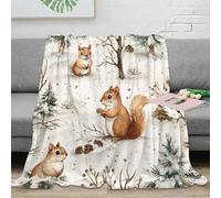 NGGADIWEG 3D Printed winter squirrels Throw Blanket Microfiber Soft Warm Bedding Breathable watercolor forest scene Warm Blanket Thoughtful Gift for Christmas Thanksgiving 50x60inch(127x152cm)