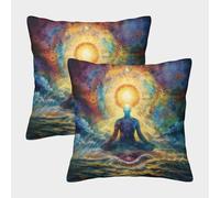 NGGADIWEG Buddha Statue 3D Printed Pillow Covers Home Decorative Personalise Square Throw Pillowcase Set of 2 Cushion for Home Couch Sofa Decorative 45x45cm