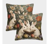 NGGADIWEG Easter Theme Bunny 3D Printed Square Decorative Sofa Cushion Set 2 for Living Room Modern Invisible Zipper for Bedroom 50 x 50 cm