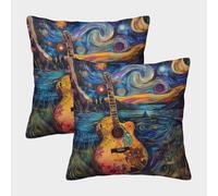 NGGADIWEG Guitar 3D Printed Pillow Covers Home Decorative Personalise Square Soft Pillow Cases 2 Pieces for Home Office Sofa Couch Car Garden 50x50cm