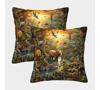 NGGADIWEG Jungle Animals 3D Printed Pillow Covers Home Decorative Personalise Square Soft Pillow Cases 2Pack for Home Office Sofa Couch Car Garden 45x45cm