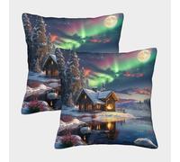 NGGADIWEG Norwegian Aurora 3D Printed Pillow Covers Home Decorative Personalise Square Soft Pillow Cases 2 Pieces Cushion for Home Couch Sofa Decorative 40x40cm