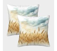 NGGADIWEG Wheat Field And Sunset 3D Printed Pillow Covers Furniture Decorative Square Cushion Covers Pack of 2 for Couch Bed Sofa Living Room 40x40cm