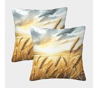 NGGADIWEG Wheat Field And Sunset 3D Printed Pillow Covers Home Decorative Personalise Square Cushion Cover Set of 2 Cushion for Home Couch Sofa Decorative 50x50cm