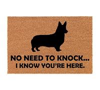 NGHFJTF Doormat Front Door Mat New Home Gift No Need to Knock I Know You are Here Funny Corgi 16x24 Inch
