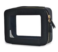 NGIL Clear Faux Leather Travel Toiletry Bag, Makeup Bag Organizer for Women, Clear Window & Gold Zipper Makeup Bag, Road Trip Essential, Skincare, Cruise Ship Essentials (Black)