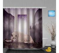 Ngkaglriap Shower Curtain,Arctic Fox amazing door mysterious forest mountain,Cloth Fabric Bathroom Decor Set with Plastic Hooks,Included-72 x 72 inches