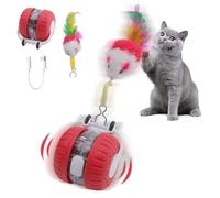 NGOKPYD Interactive Cat Toy, Automatic Moving Cat Toy Ball with Feather, Red Dot Chase & Chirping Design, Rechargeable Interactive Toys for Cats Indoor Carpet (Red)