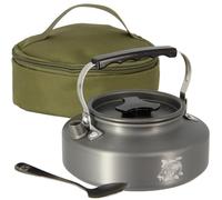 NGT 0.8L Aluminium Kettle Set - Lightweight Outdoor Camping & Fishing Kettle with Teaspoon Compact, Durable Anodised Aluminium for Bivvy, Backpack & Travel