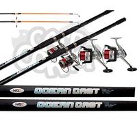 NGT 2 x Sea Fishing 14FT Beachcaster Rods & Silk 70 Reels Pre loaded With Line