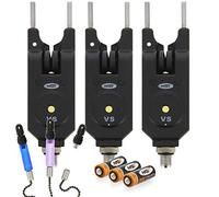 NGT 3 x VS FISHING BITE ALARM WITH SNAG BARS AND BOBBINS Volume and Tone Control Batteries Included Carp Fishing Alarms Indicators