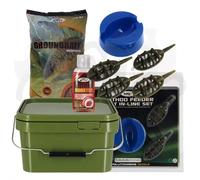 NGT Carp Fishing Ground Bait 4 + 1 Inline Feeder 5L Square Bucket + 50ml Liquid