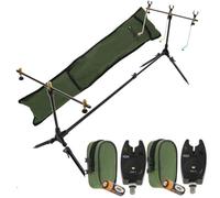 NGT Carp Fishing Rod Pod 2x Black Bite Alarms With Volume Control 3x Indicator Swingers & Rests