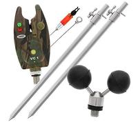 NGT Carp Fishing VC1 Camo Bite Alarm + 2x 30-50cm Bank Sticks Rest and Indicator