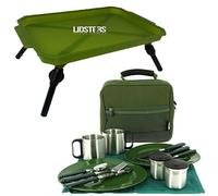 NGT Deluxe Fishing Camping Picnic Day Cutlery Set + Green Lidsters Bivvy Table