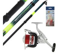 NGT Telescopic Beachcaster Sea Fishing 12ft (3.6m) Rod and Reel Combo + Feathers