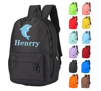 NGTSFLY Personalised Backpack with Embroidered Animal Design and Name Girls Boys School Bag Customised Baby Gift Kids Rucksack (Black)