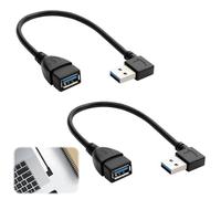 NGUIT 2 Pack SuperSpeed USB 3.0 Extension Cable 90 Degree Right Angle Male to Female Adapter Extender Cord Convertor Short Left and Right Angle Cable for PC Laptop TV PS4 USB Hubs, 20CM/8IN