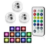 NGUIT 3Pack Mini Submersible LED Lights Waterproof Underwater RGB with Remote Control Colour-Changing Lights, Battery-Operated Flameless Lamps for Pool Aquarium Vase Garden Party Easter Decorations