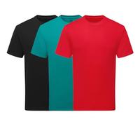 NGWorld Pack of 3 Mixed Colours Blank Pure Cotton Short Sleeve Plain T-Shirts - Black/Ocean Teal/Red - L
