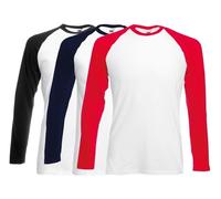 NGWorld Pack of 3 Mixed Colours Men's Classic Blank Crew Neck Contrast Long Sleeve Baseball T-Shirts - White/Black/White/Deep Navy/White/Red - M