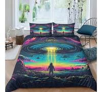 NHASOHEOP Alien UFO Duvet Cover Set 3 PCS Hotel Quality Quilt Cover Bedding Bed Covers with Pillowcases with Zipper Closure Ultra Soft Anti Allergic Microfiber Double（200x200cm）
