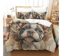NHASOHEOP Bedding French Bulldog Set Duvet Cover Set Bedding Set for Kids Boys Girls 3D Printed Comforter Cover Quilt Microfiber Cover Bedroom Collection 3Pcs Double（200x200cm）