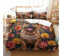 NHASOHEOP Bedding French Bulldog Set Duvet Cover Set Bedding Set for Kids Boys Girls 3D Printed Comforter Cover Quilt Microfiber Cover Bedroom Collection 3Pcs Double（200x200cm）