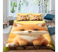 NHASOHEOP Cute Fox Duvet Cover 3 PCS Hotel Quality Quilt Cover Bedding Bed Covers with Pillowcases with Zipper Closure Ultra Soft Anti Allergic Microfiber Double（200x200cm）