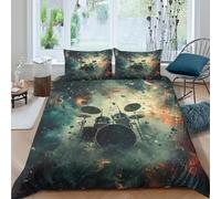 NHASOHEOP Drum Kit 3D Printed Duvet Cover Microfibre Soft Quilt Covers Bedding Sets with Pillowcase Easy Care Comforter Cover Hidden Zipper for Kids Boys Girls Double（200x200cm）